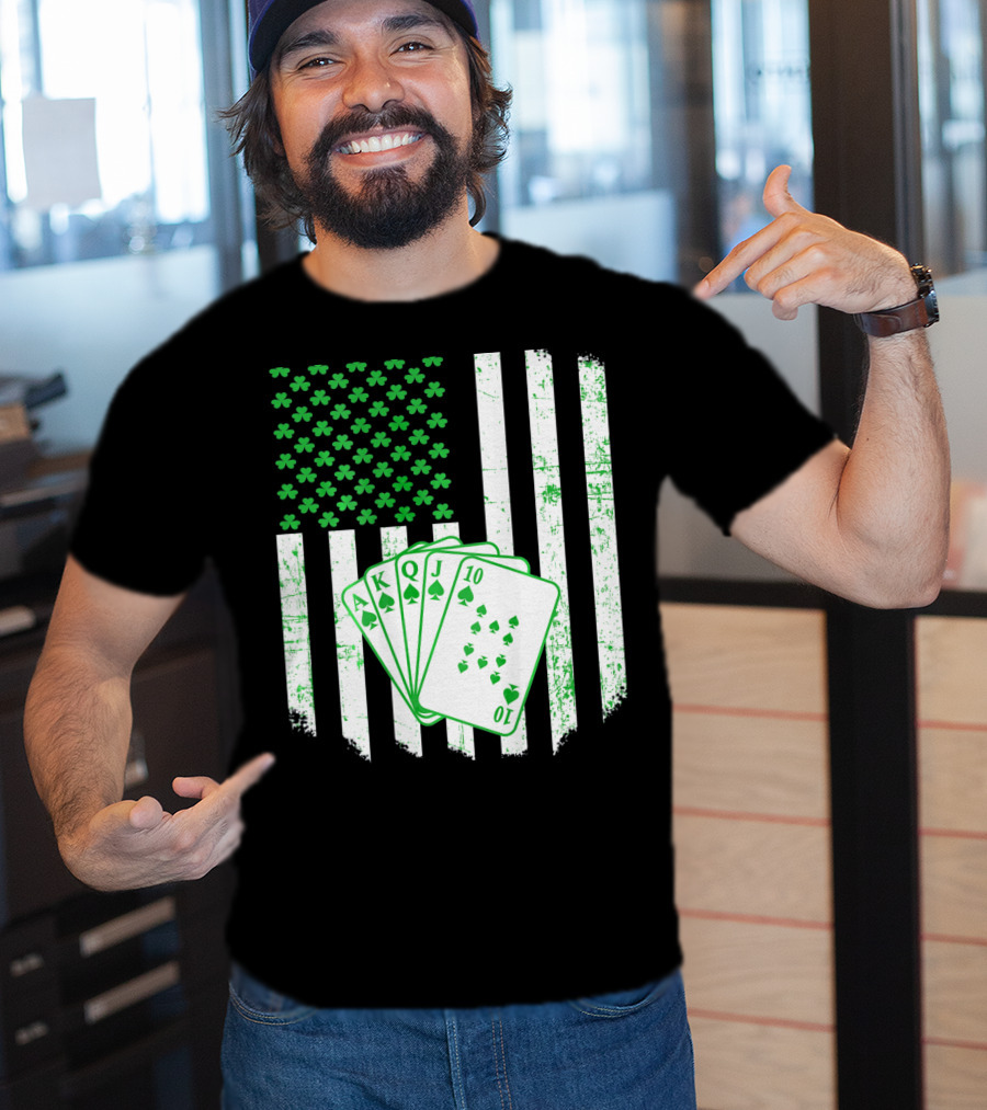 Irish Poker Flag With Shamrock And Playing Cards T-Shirt