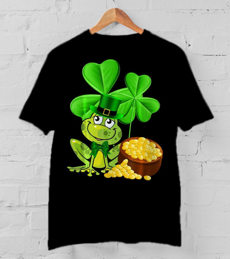 Leprechaun Frog St. Patrick's Day Shamrock Gold Coins T-Shirt