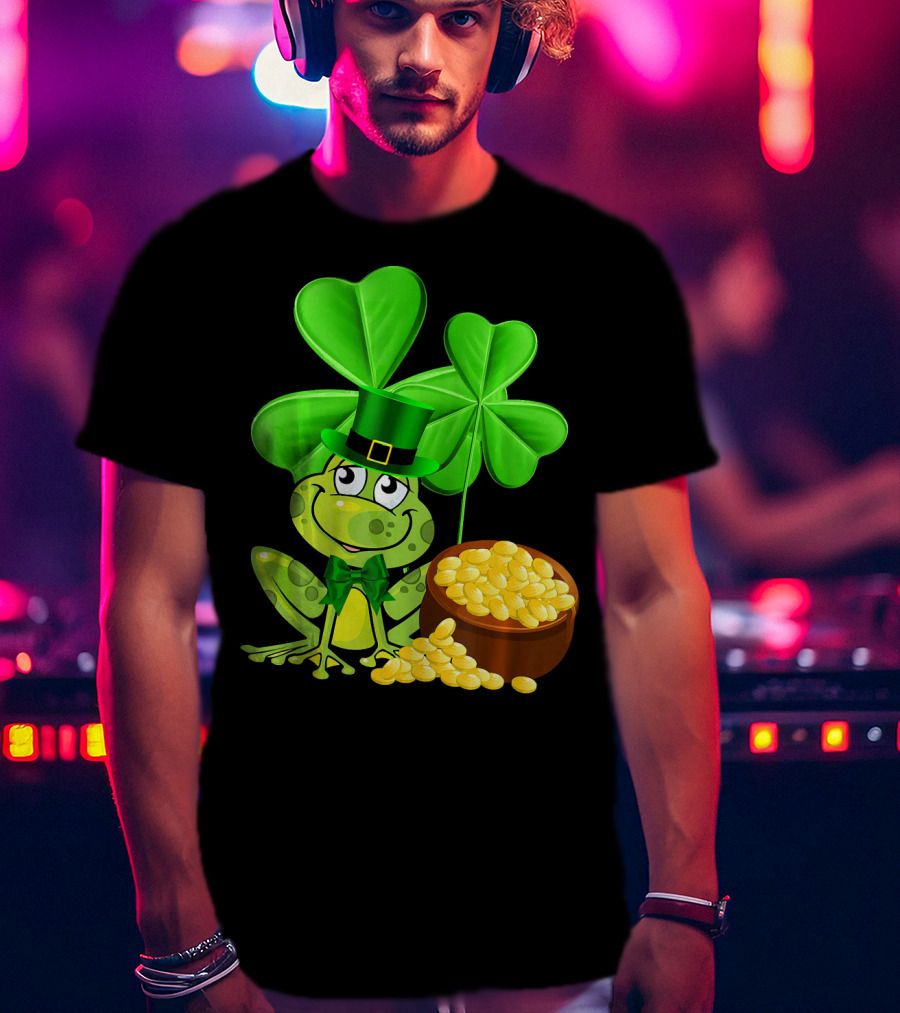 Leprechaun Frog St. Patrick's Day Shamrock Gold Coins T-Shirt