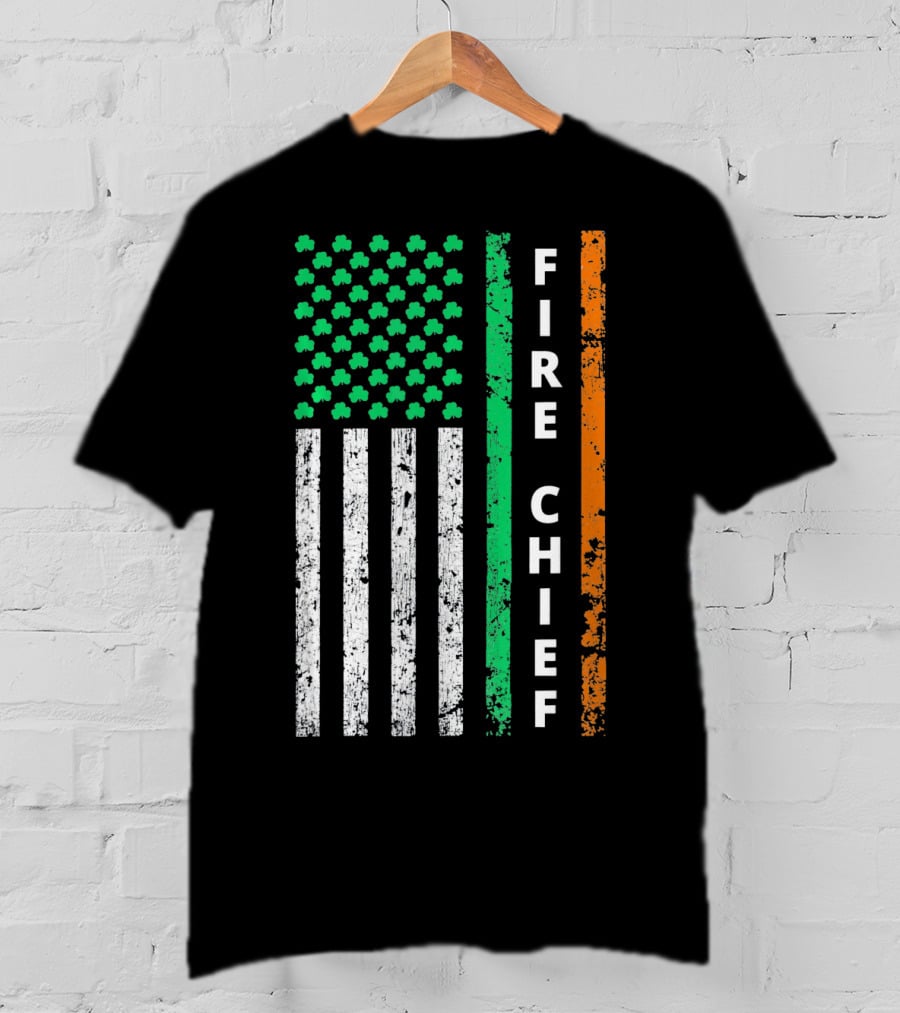 Fire Chief Irish Shamrock American Flag T-Shirt