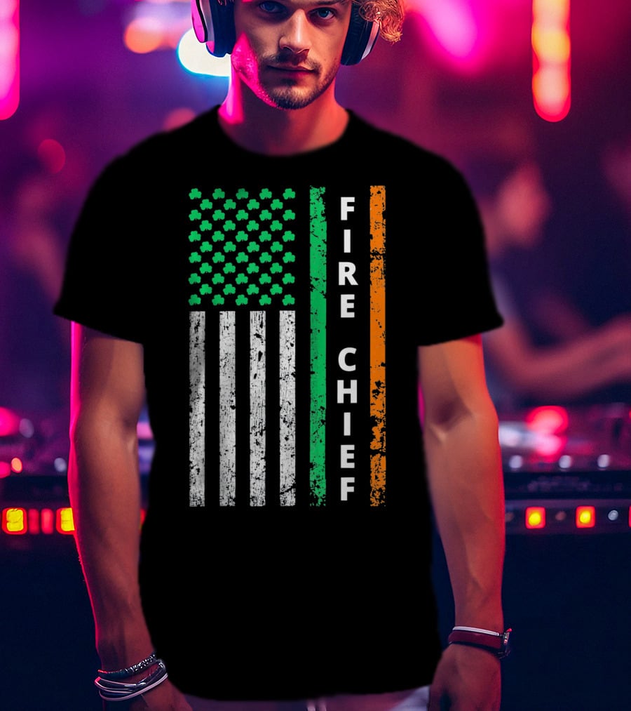 Fire Chief Irish Shamrock American Flag T-Shirt