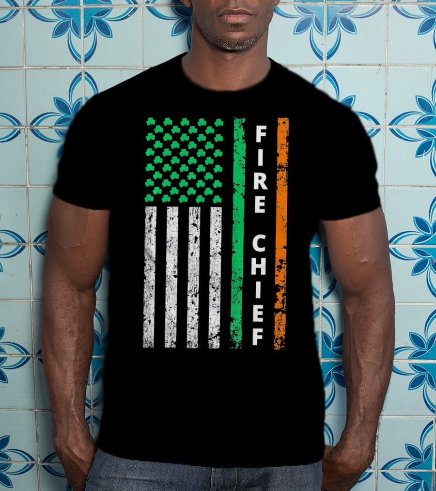 Fire Chief Irish Shamrock American Flag T-Shirt