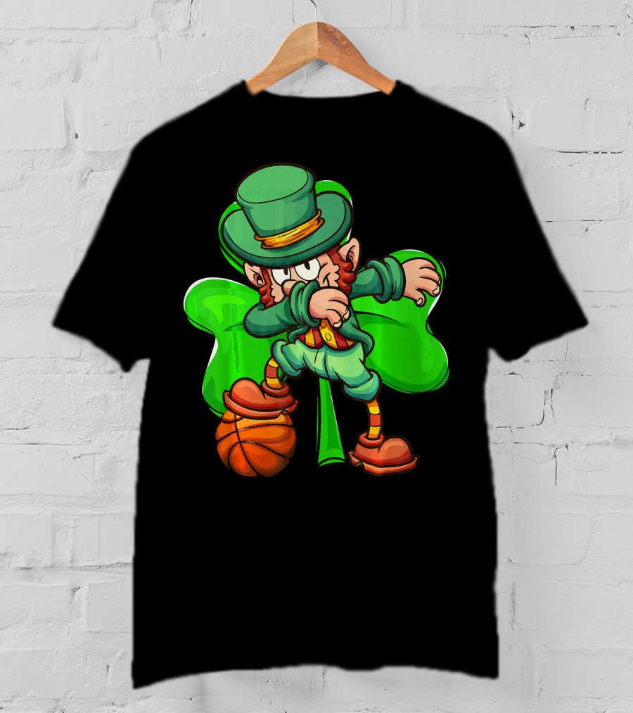 Dabbing Leprechaun With Basketball And Shamrock T-Shirt