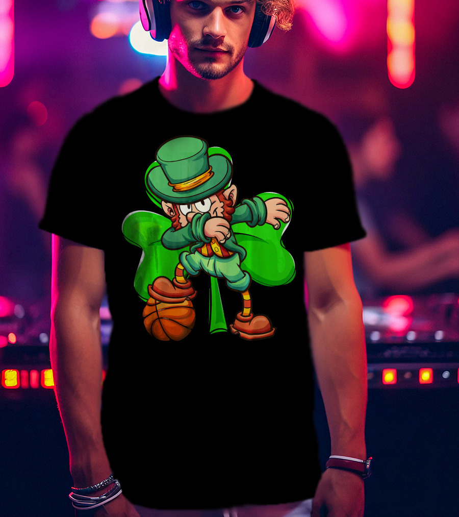 Dabbing Leprechaun With Basketball And Shamrock T-Shirt