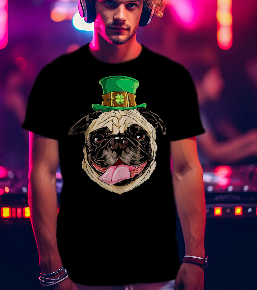 Irish Pug Leprechaun St Patricks Day Shamrock Hat T-Shirt