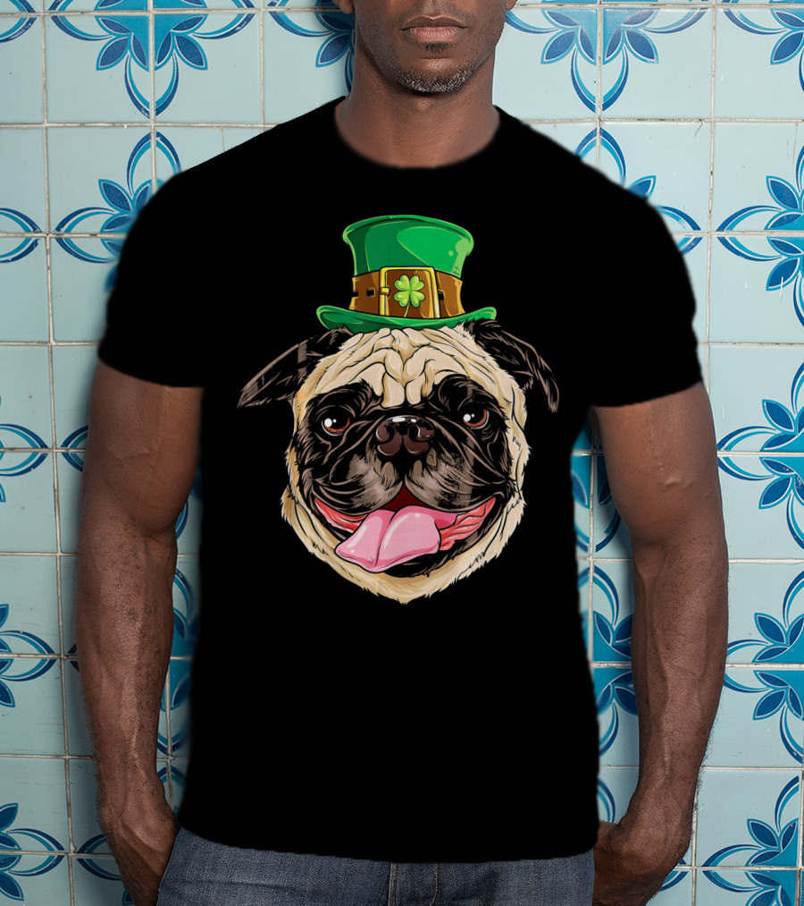 Irish Pug Leprechaun St Patricks Day Shamrock Hat T-Shirt