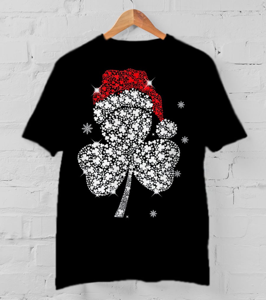 Shamrock With Santa Hat And Snowflakes T-Shirt