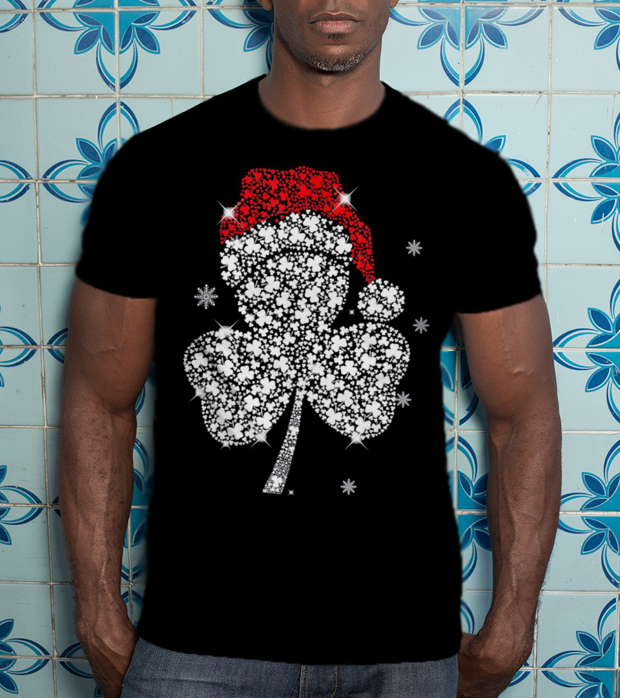 Shamrock With Santa Hat And Snowflakes T-Shirt