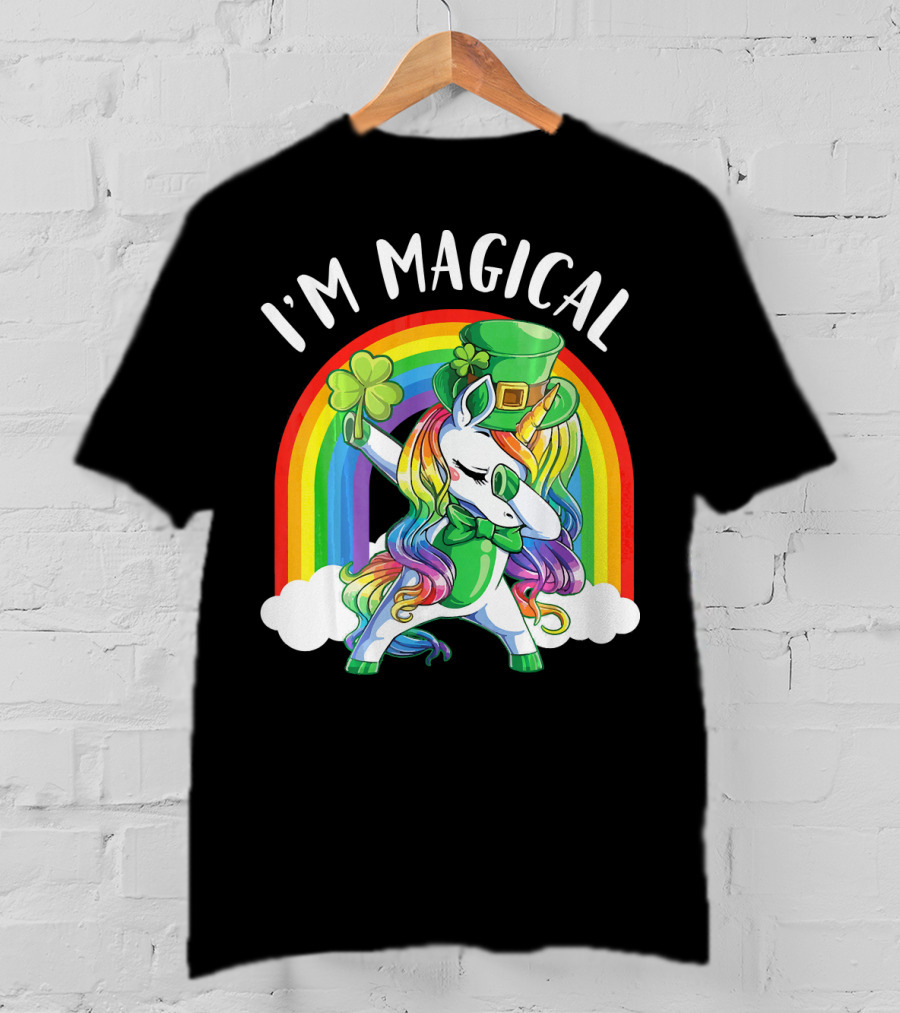 I'm Magical Unicorn Leprechaun Dabbing With Shamrock And Rainbow T-Shirt