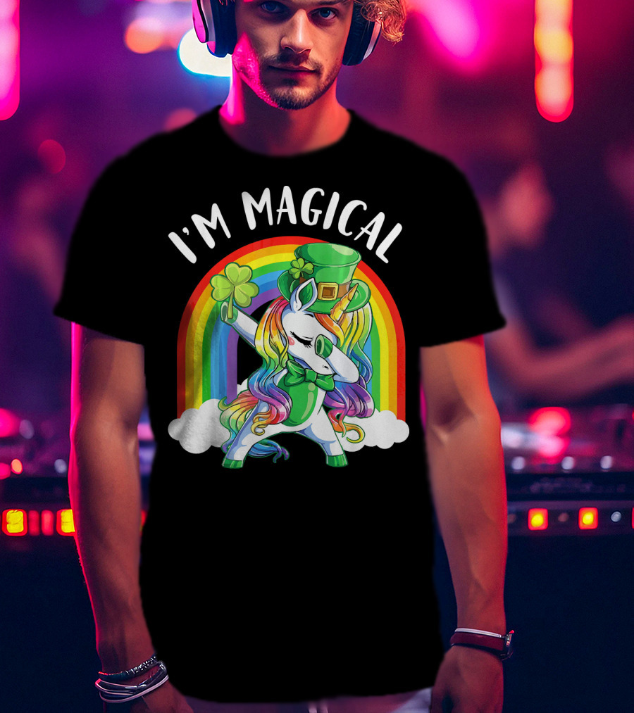 I'm Magical Unicorn Leprechaun Dabbing With Shamrock And Rainbow T-Shirt
