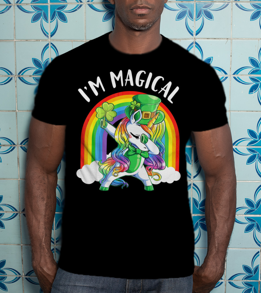 I'm Magical Unicorn Leprechaun Dabbing With Shamrock And Rainbow T-Shirt