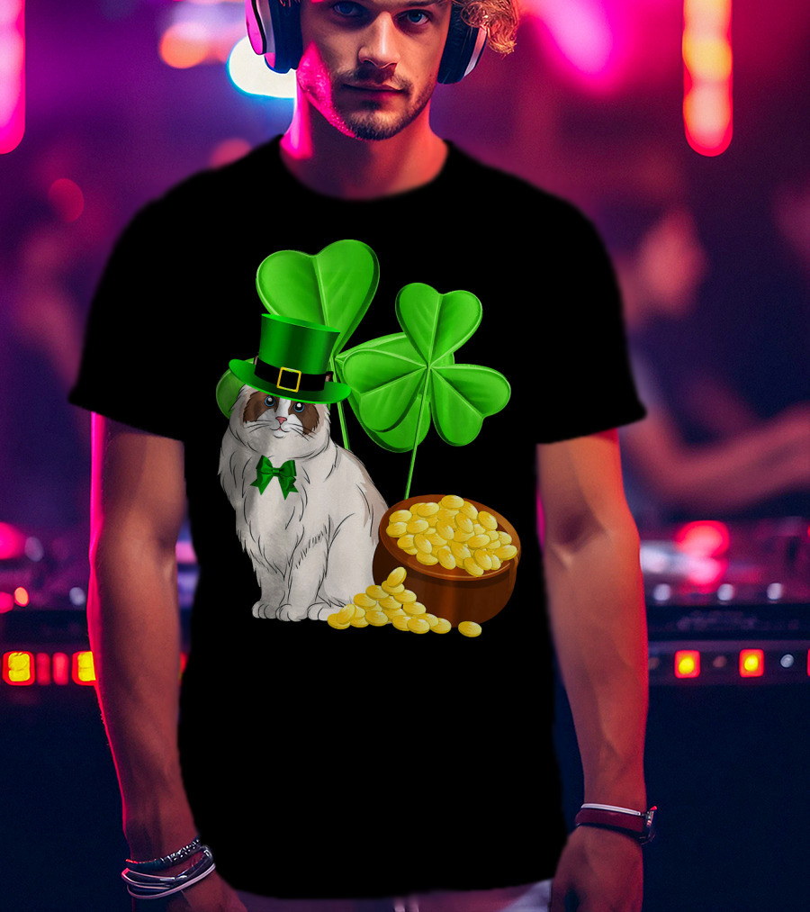 Himalayan Cat St Patricks Day Leprechaun Shamrocks And Gold Coins T-Shirt
