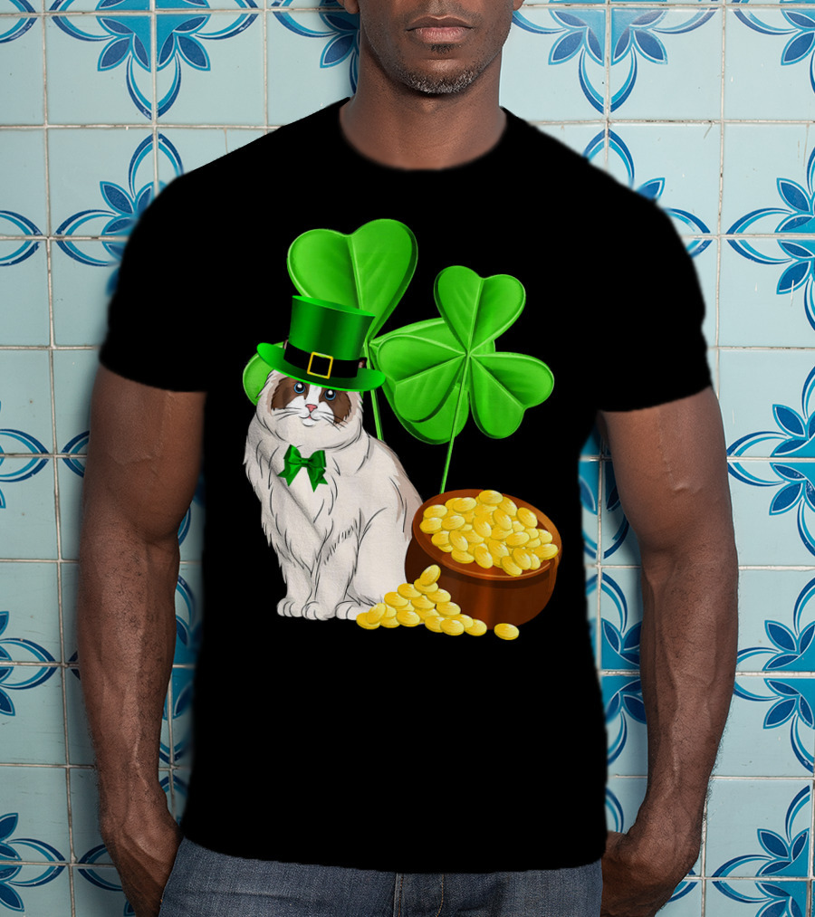 Himalayan Cat St Patricks Day Leprechaun Shamrocks And Gold Coins T-Shirt