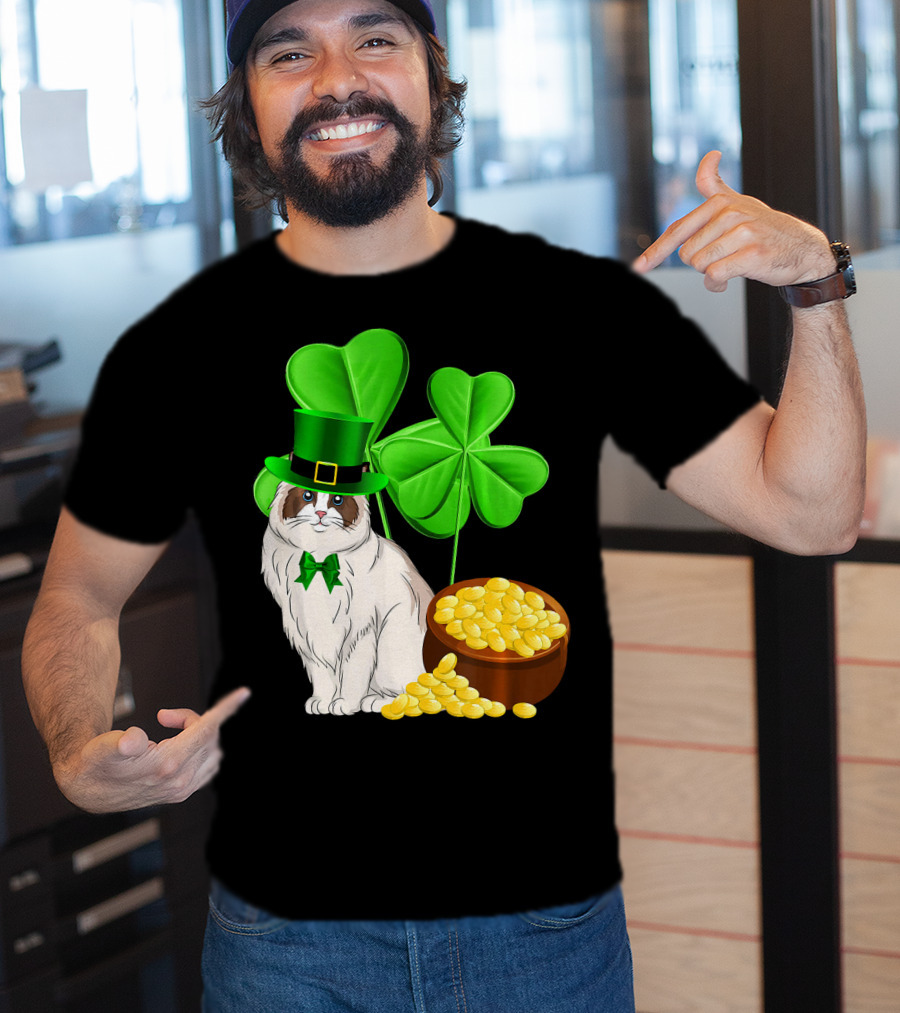 Himalayan Cat St Patricks Day Leprechaun Shamrocks And Gold Coins T-Shirt