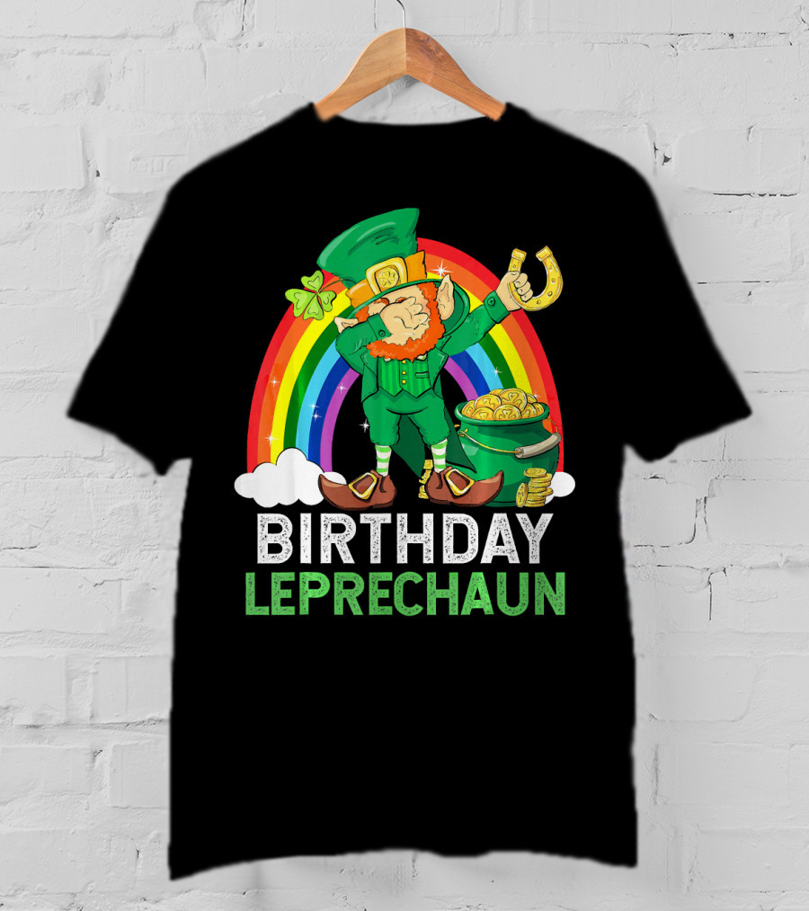 Birthday Leprechaun Dabbing Rainbow Pot Of Gold T-Shirt
