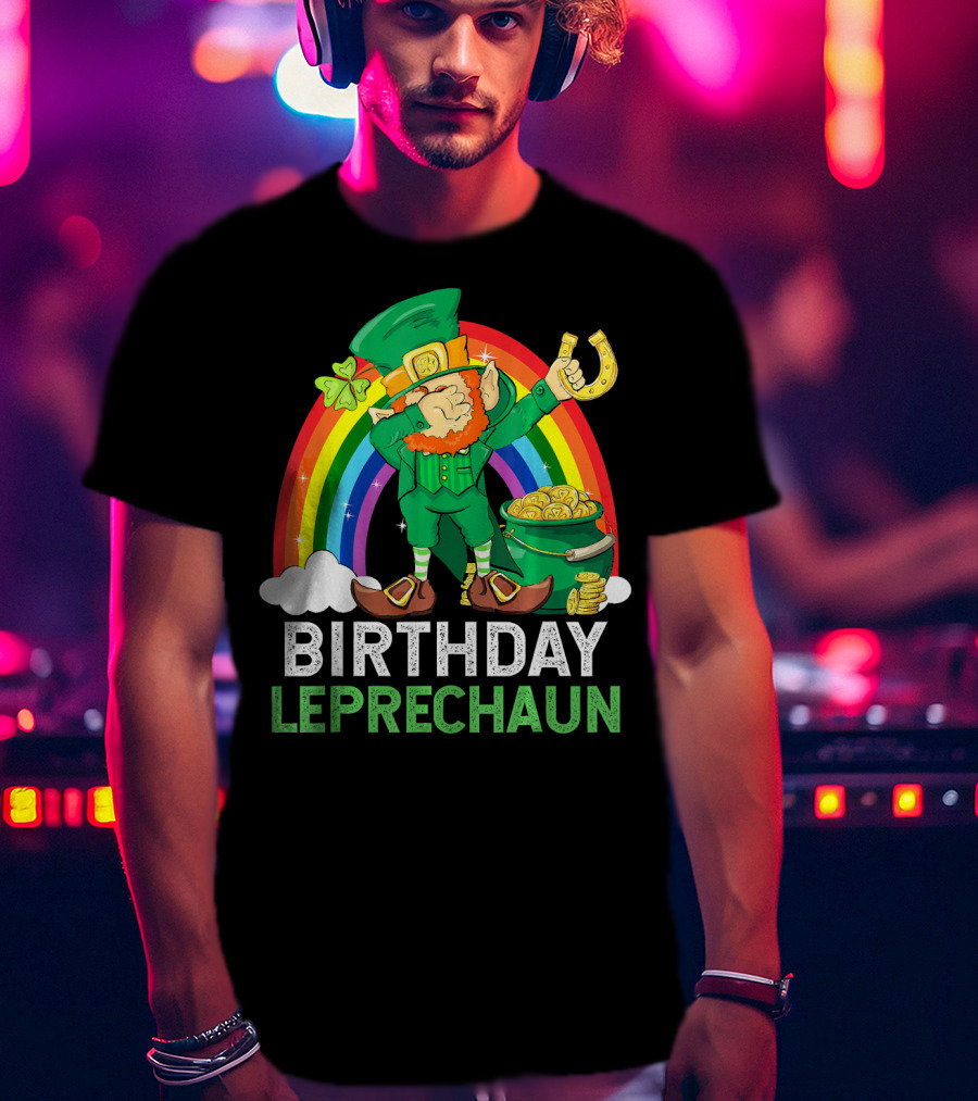 Birthday Leprechaun Dabbing Rainbow Pot Of Gold T-Shirt