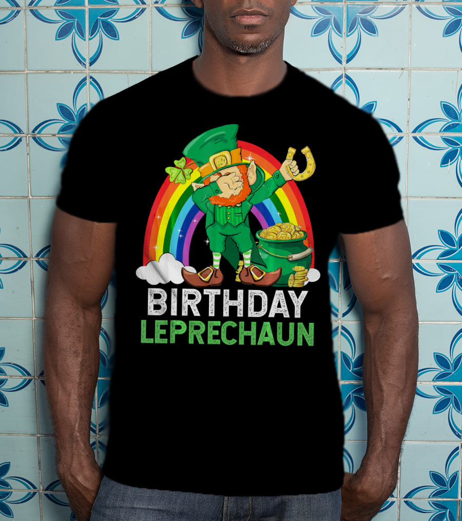 Birthday Leprechaun Dabbing Rainbow Pot Of Gold T-Shirt