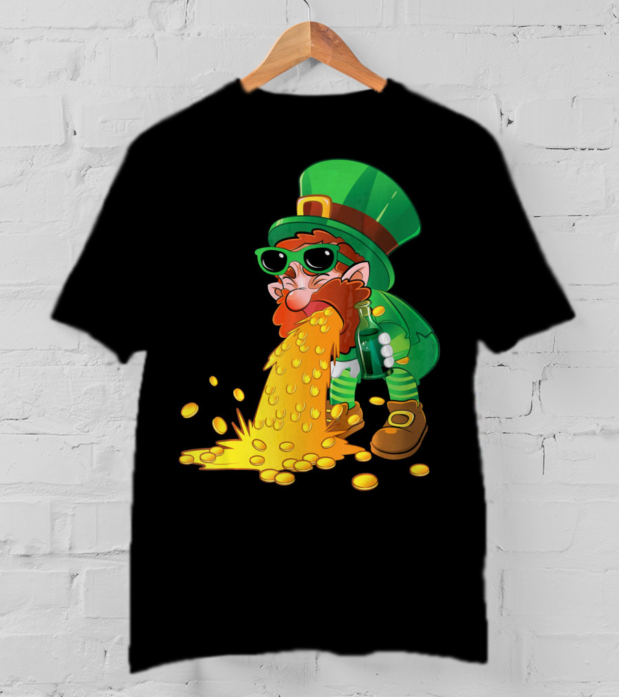 Puking Leprechaun St Patrick's Day Humor With Gold Coins T-Shirt
