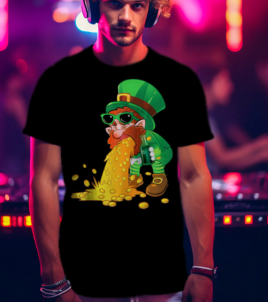 Puking Leprechaun St Patrick's Day Humor With Gold Coins T-Shirt