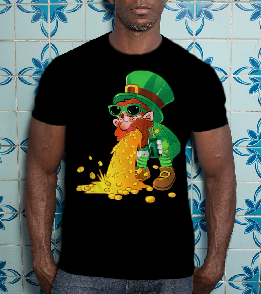 Puking Leprechaun St Patrick's Day Humor With Gold Coins T-Shirt