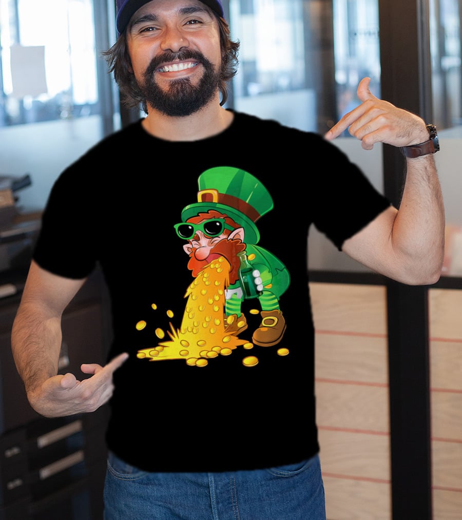 Puking Leprechaun St Patrick's Day Humor With Gold Coins T-Shirt