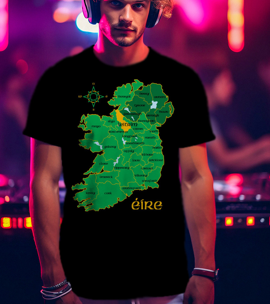 Leitrim Ireland County Map Éire Compass T-Shirt