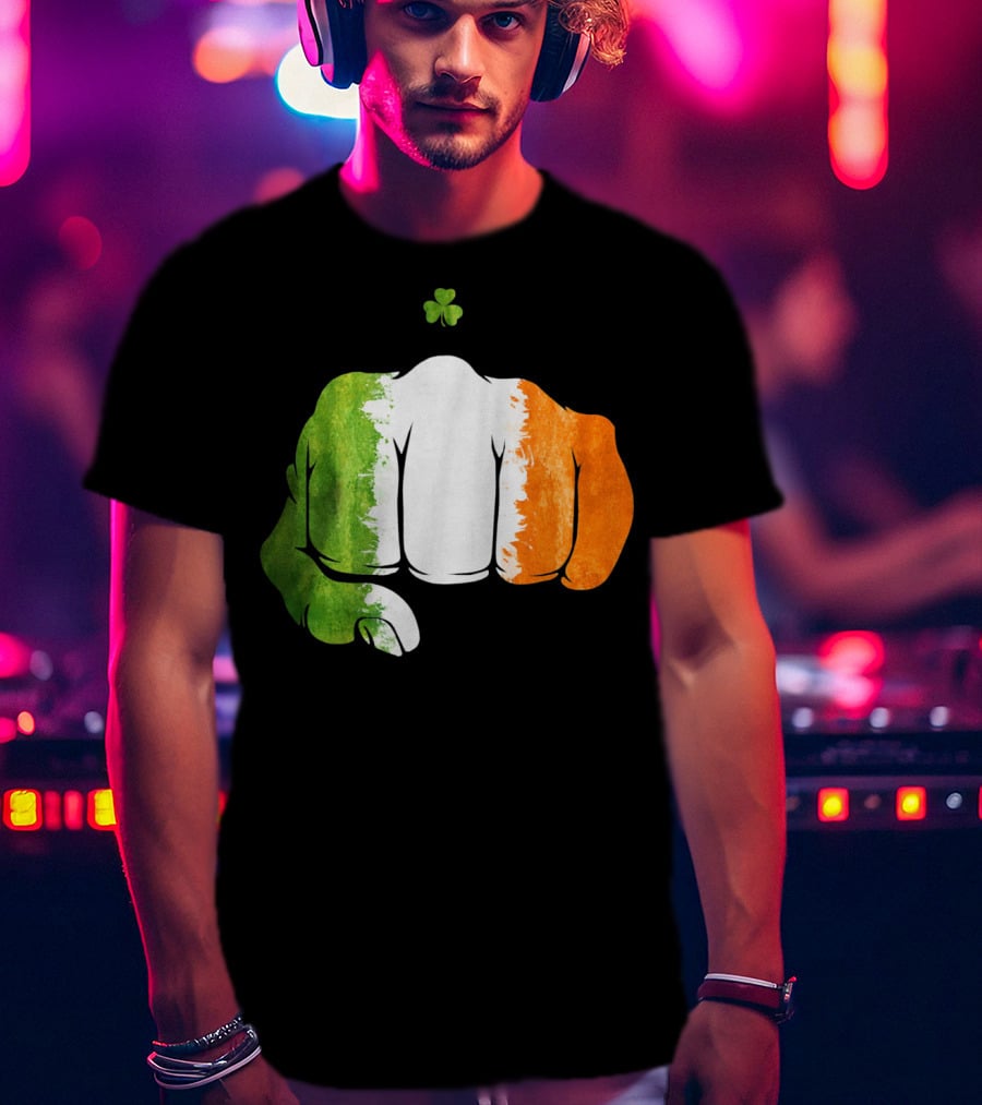 Irish Fighting Fist With Tricolor And Shamrock Mixed Martial Arts T-Shirt