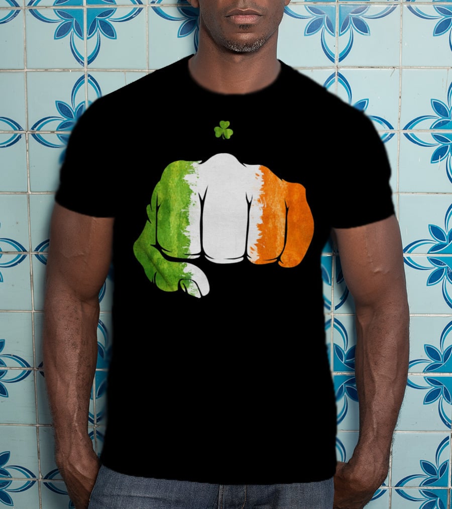 Irish Fighting Fist With Tricolor And Shamrock Mixed Martial Arts T-Shirt