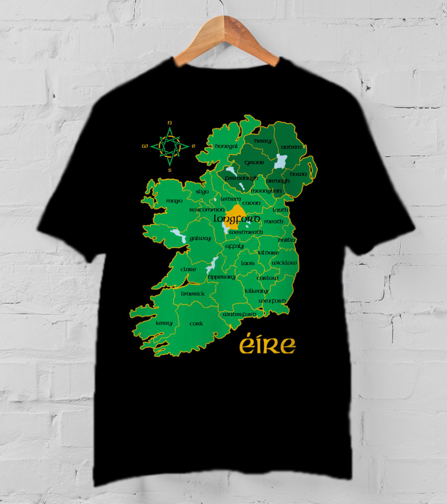 Longford Ireland Map Eire Travel Irish Coun Regions T-Shirt