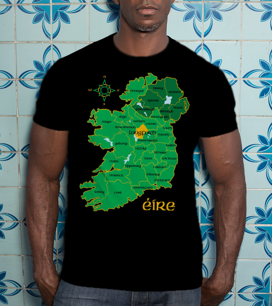 Longford Ireland Map Eire Travel Irish Coun Regions T-Shirt