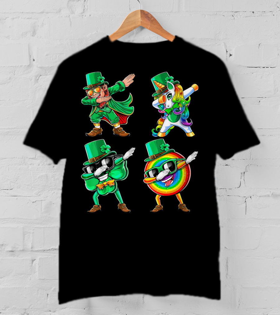Dabbing Leprechaun Unicorn Rainbow Shamrock St. Patrick's Day Fun T-Shirt