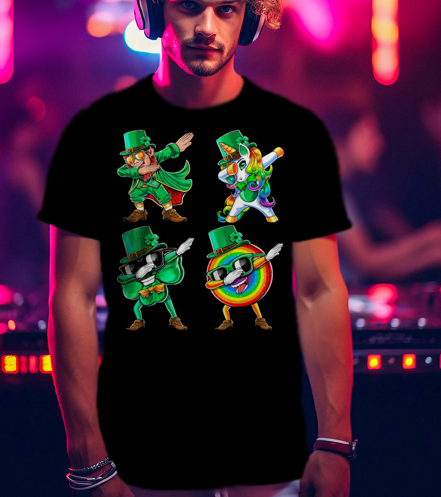 Dabbing Leprechaun Unicorn Rainbow Shamrock St. Patrick's Day Fun T-Shirt
