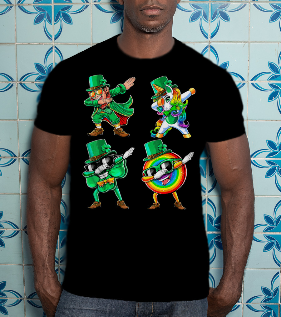 Dabbing Leprechaun Unicorn Rainbow Shamrock St. Patrick's Day Fun T-Shirt
