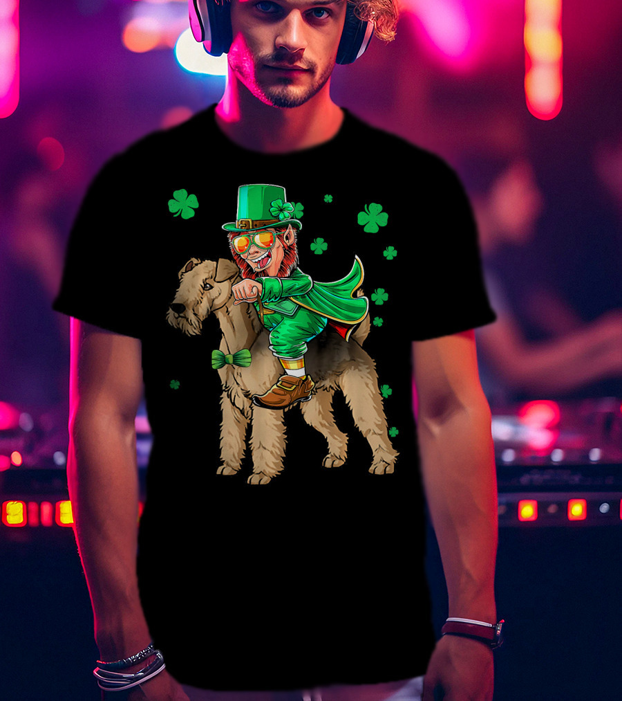 Leprechaun Lakeland Terrier Shamrock Celebration With Green Hat And Bow Tie T-Shirt