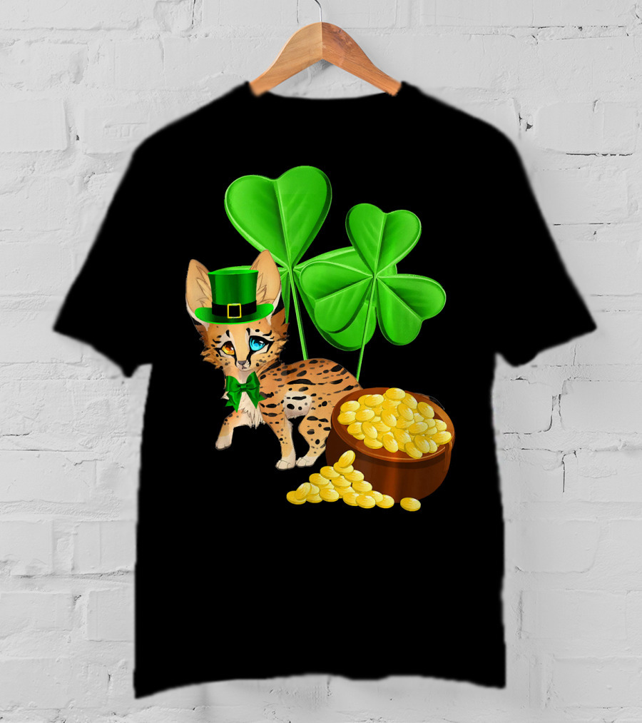 Ocicat St Patricks Day Leprechaun With Shamrocks And Gold Coins T-Shirt