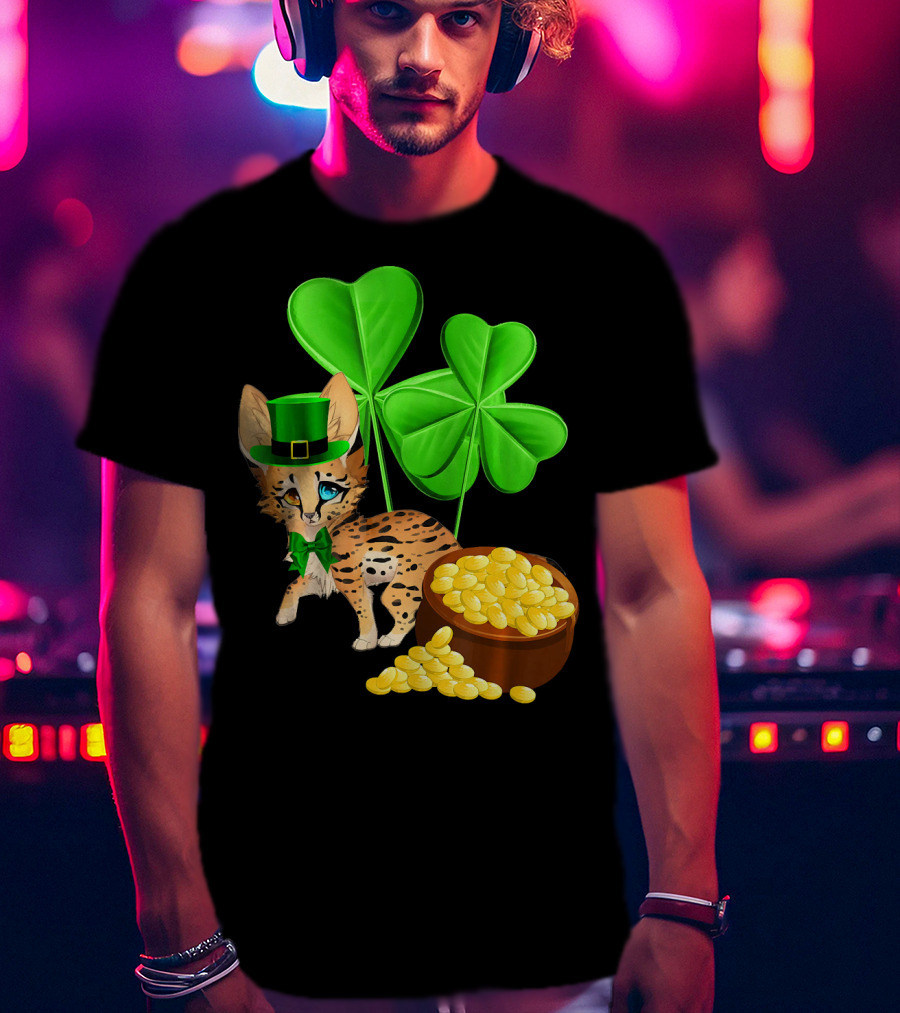 Ocicat St Patricks Day Leprechaun With Shamrocks And Gold Coins T-Shirt
