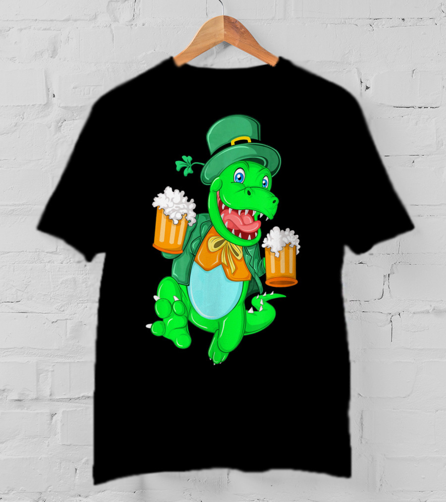 Irish Leprechaun Dinosaur Beer Party T-Shirt