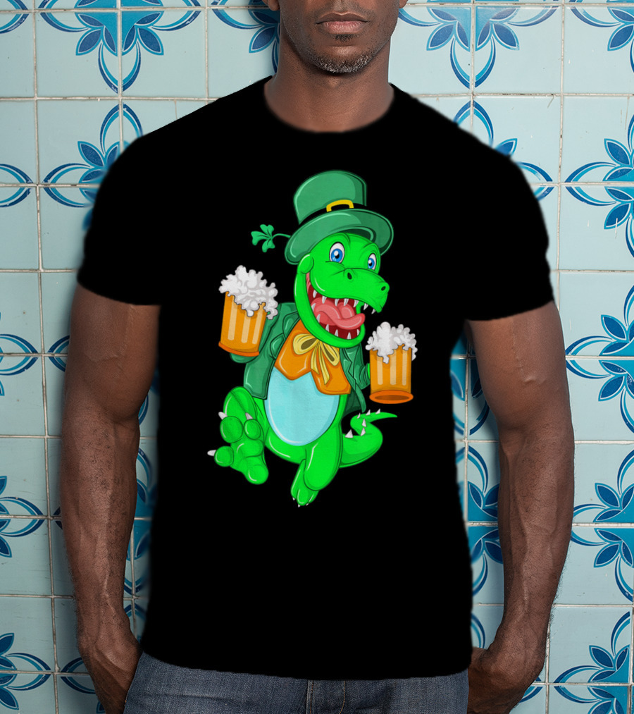 Irish Leprechaun Dinosaur Beer Party T-Shirt