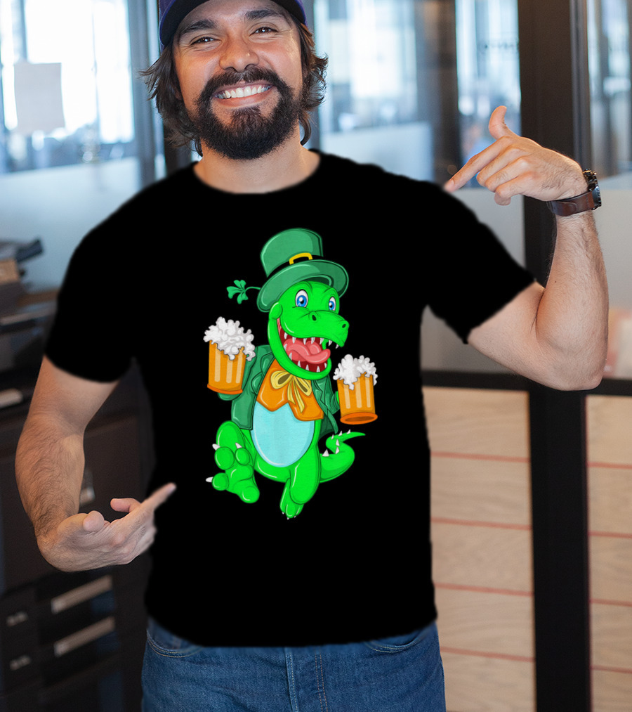 Irish Leprechaun Dinosaur Beer Party T-Shirt