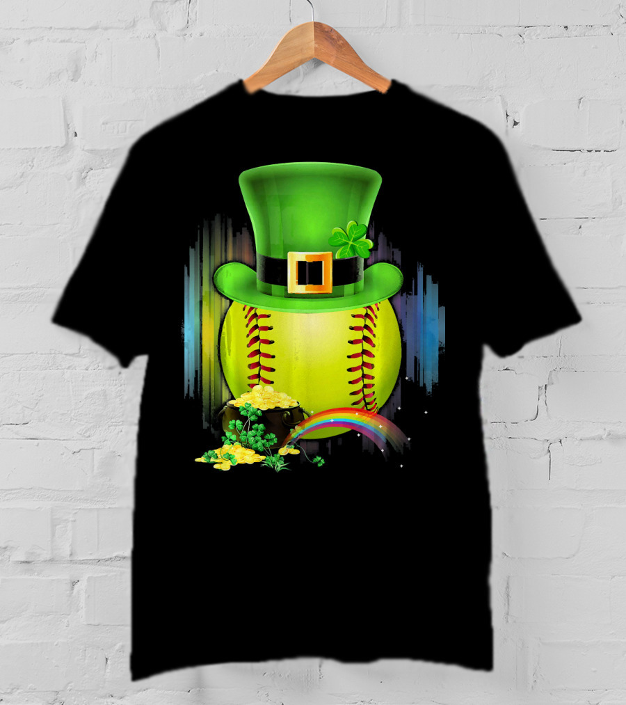 Leprechaun Softball St. Patrick's Day Coin Rainbow T-Shirt