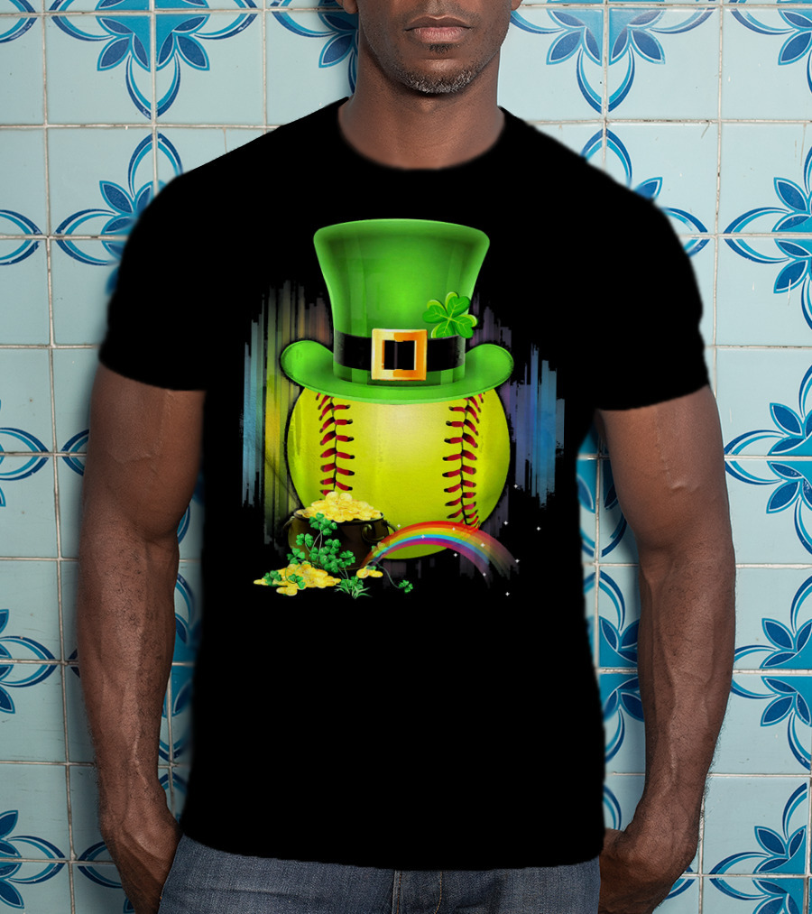 Leprechaun Softball St. Patrick's Day Coin Rainbow T-Shirt