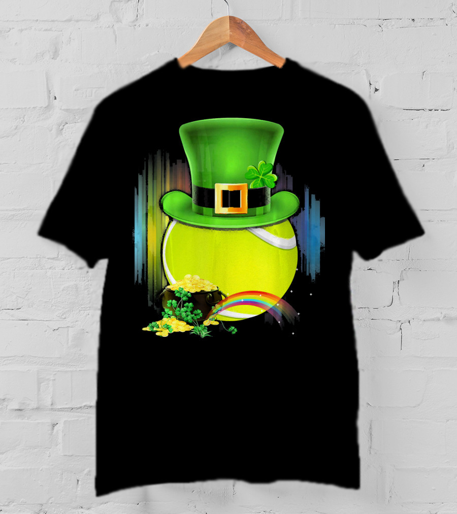 Leprechaun Hat Tennis Ball With Rainbow And Pot Of Gold For Saint Patricks T-Shirt