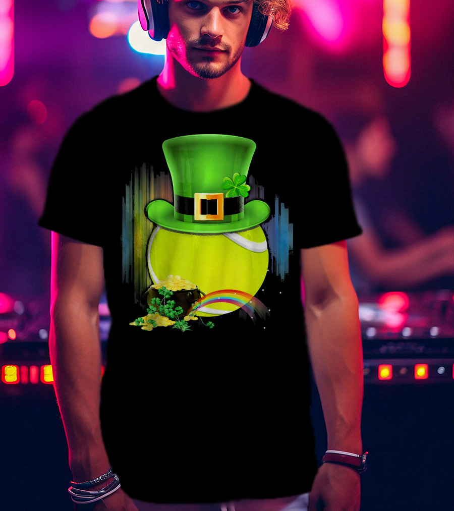 Leprechaun Hat Tennis Ball With Rainbow And Pot Of Gold For Saint Patricks T-Shirt