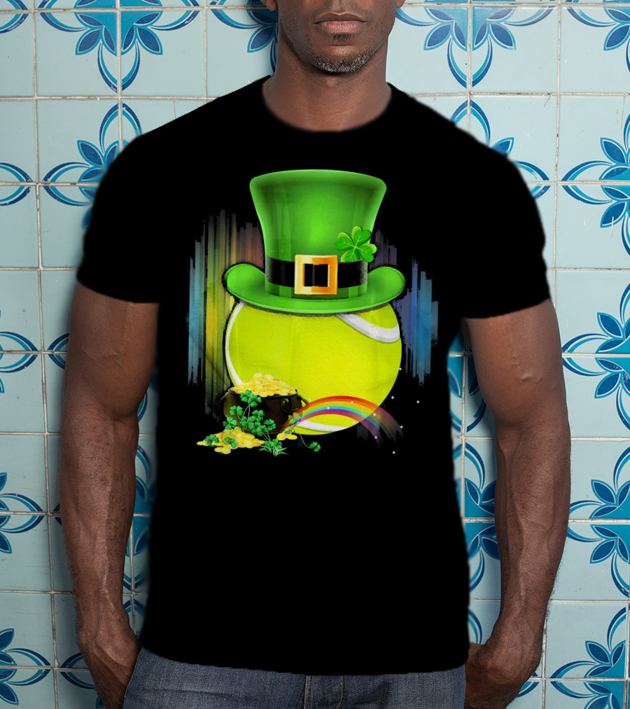 Leprechaun Hat Tennis Ball With Rainbow And Pot Of Gold For Saint Patricks T-Shirt