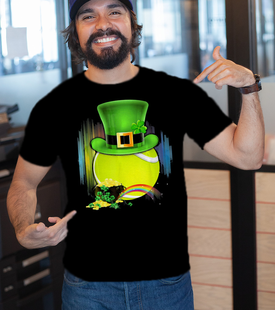 Leprechaun Hat Tennis Ball With Rainbow And Pot Of Gold For Saint Patricks T-Shirt