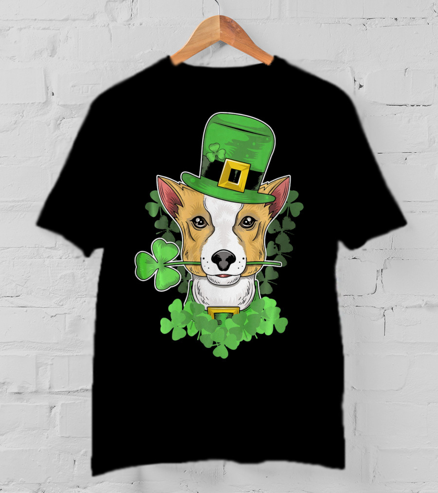 Happy Saint Patricks Day Corgi Wearing Leprechaun Hat And Shamrocks T-Shirt