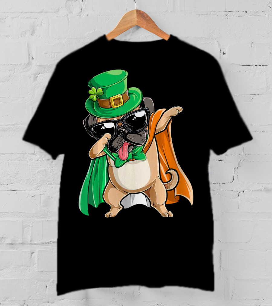 Dabbing Pug St Patrick's Day Leprechaun Hat Cape T-Shirt