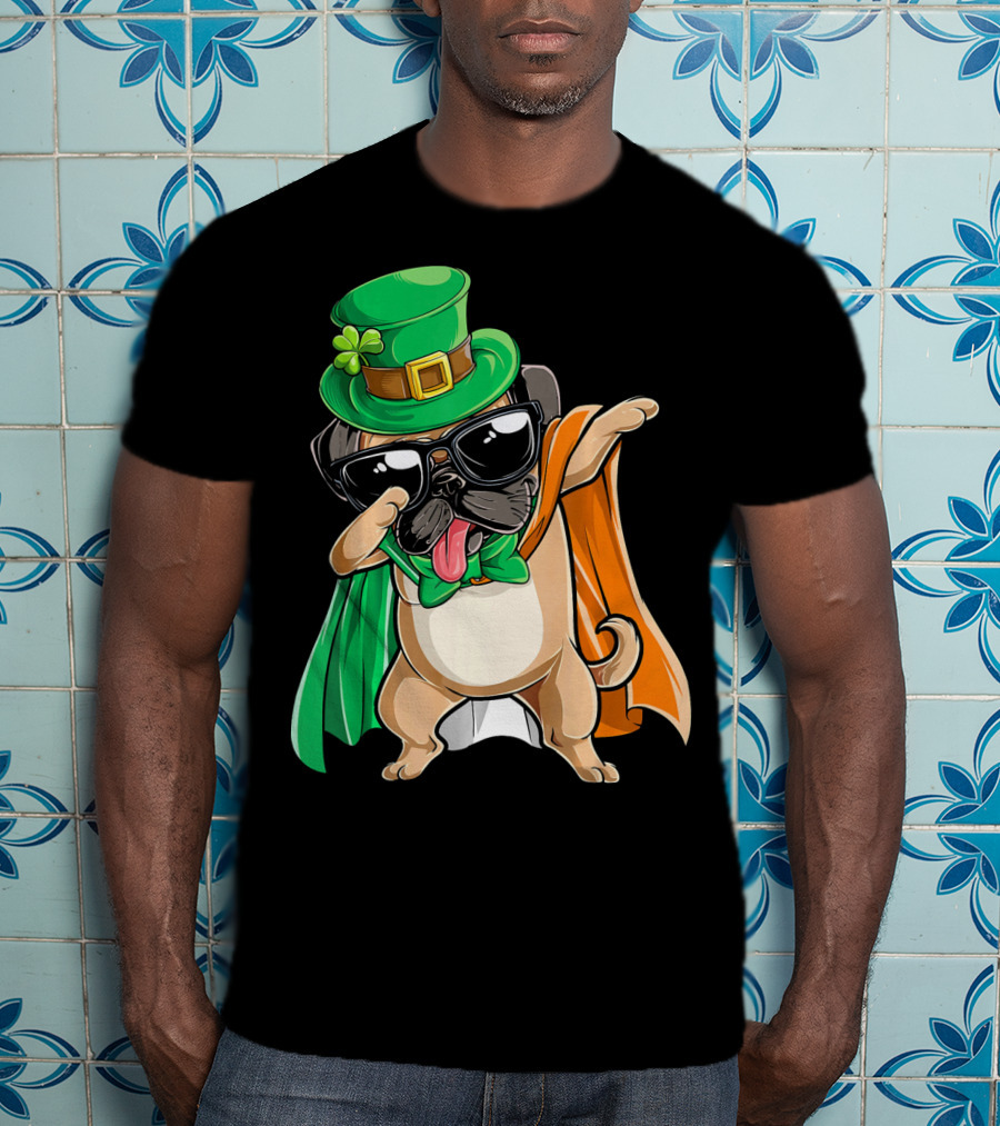 Dabbing Pug St Patrick's Day Leprechaun Hat Cape T-Shirt