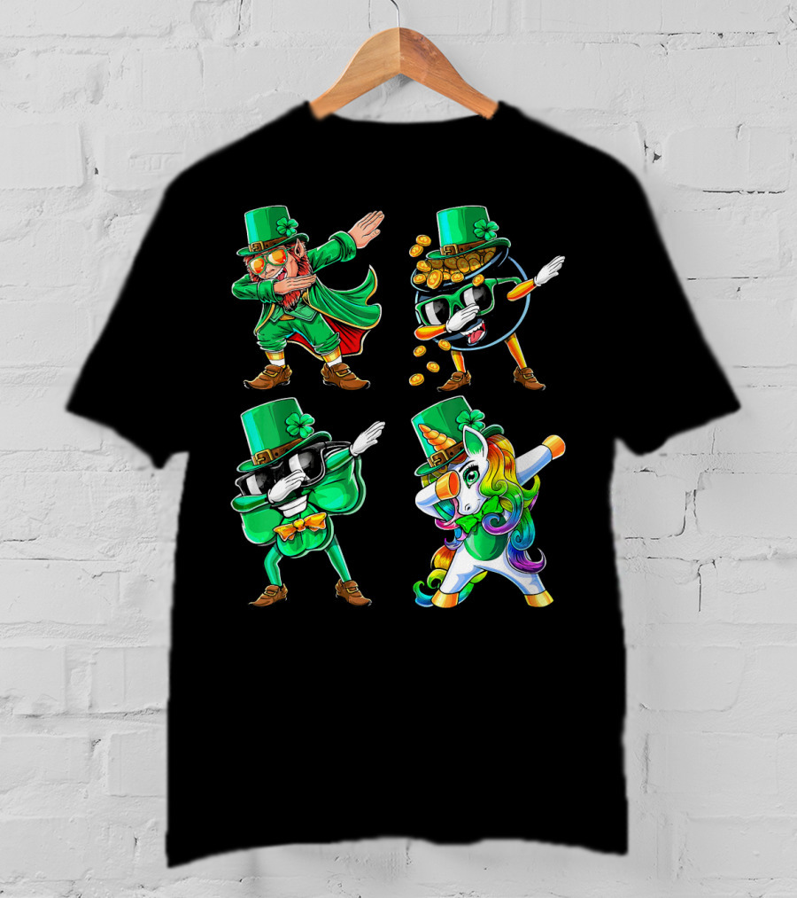 Dabbing Leprechaun Shamrock Unicorn Coin-Throwing Glasses Rabbit T-Shirt