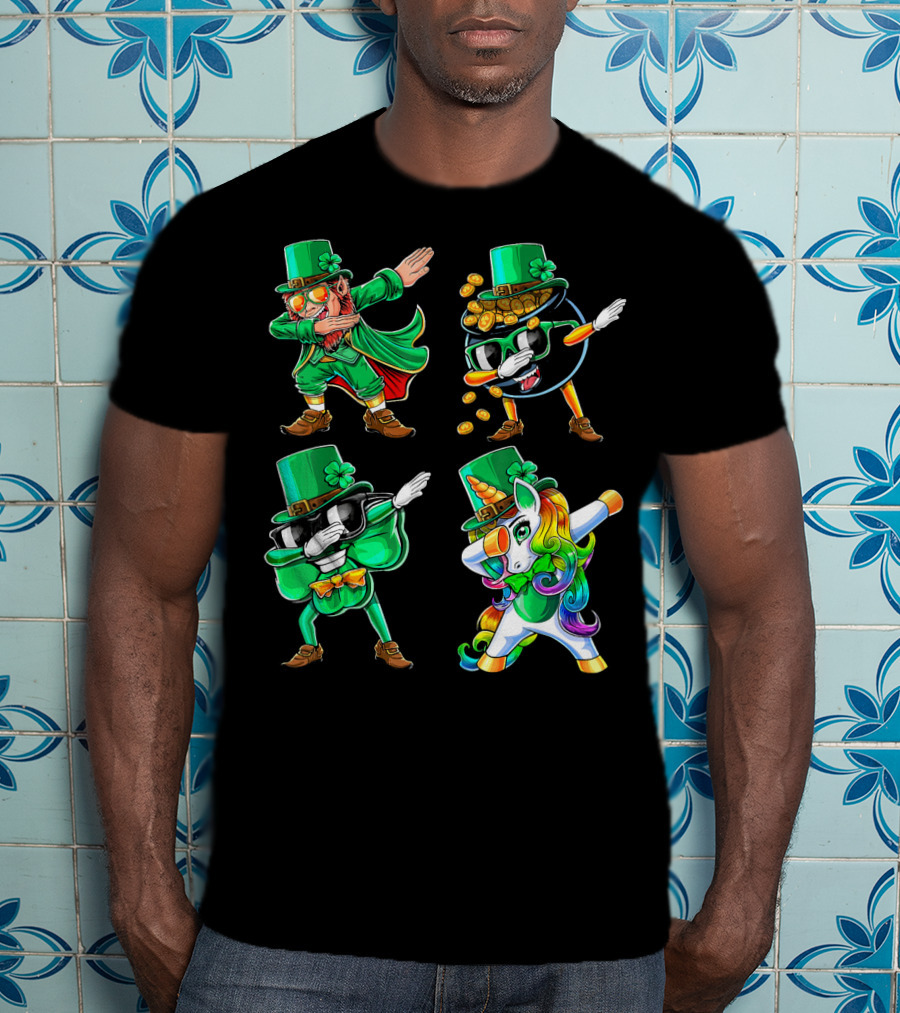 Dabbing Leprechaun Shamrock Unicorn Coin-Throwing Glasses Rabbit T-Shirt
